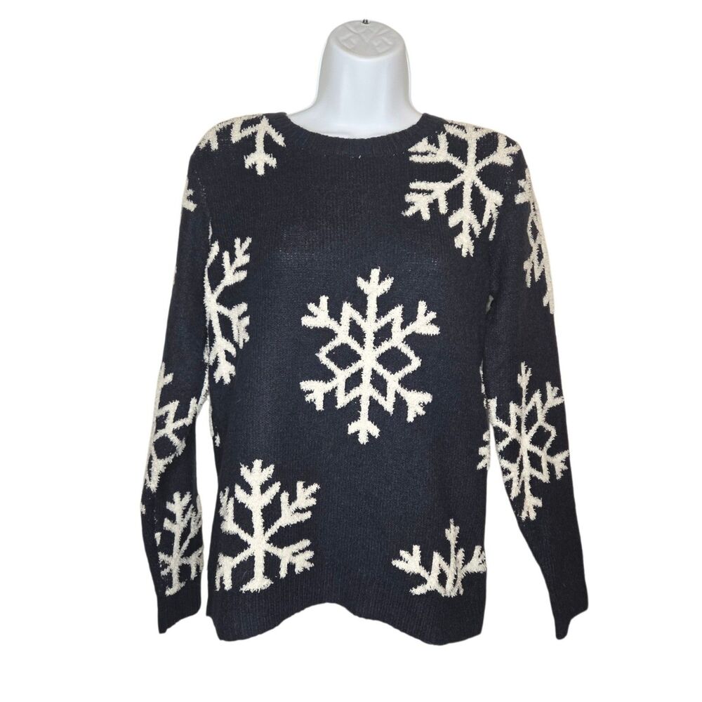 Cupcakes and Cashmere Womens XS Snowflake Crewneck Sweater Navy White Knit